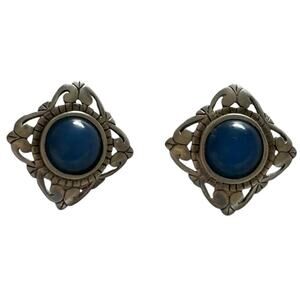 Jezlaine Square Blue Chalcedony Sterling Silver Post Stud Earrings Vintage